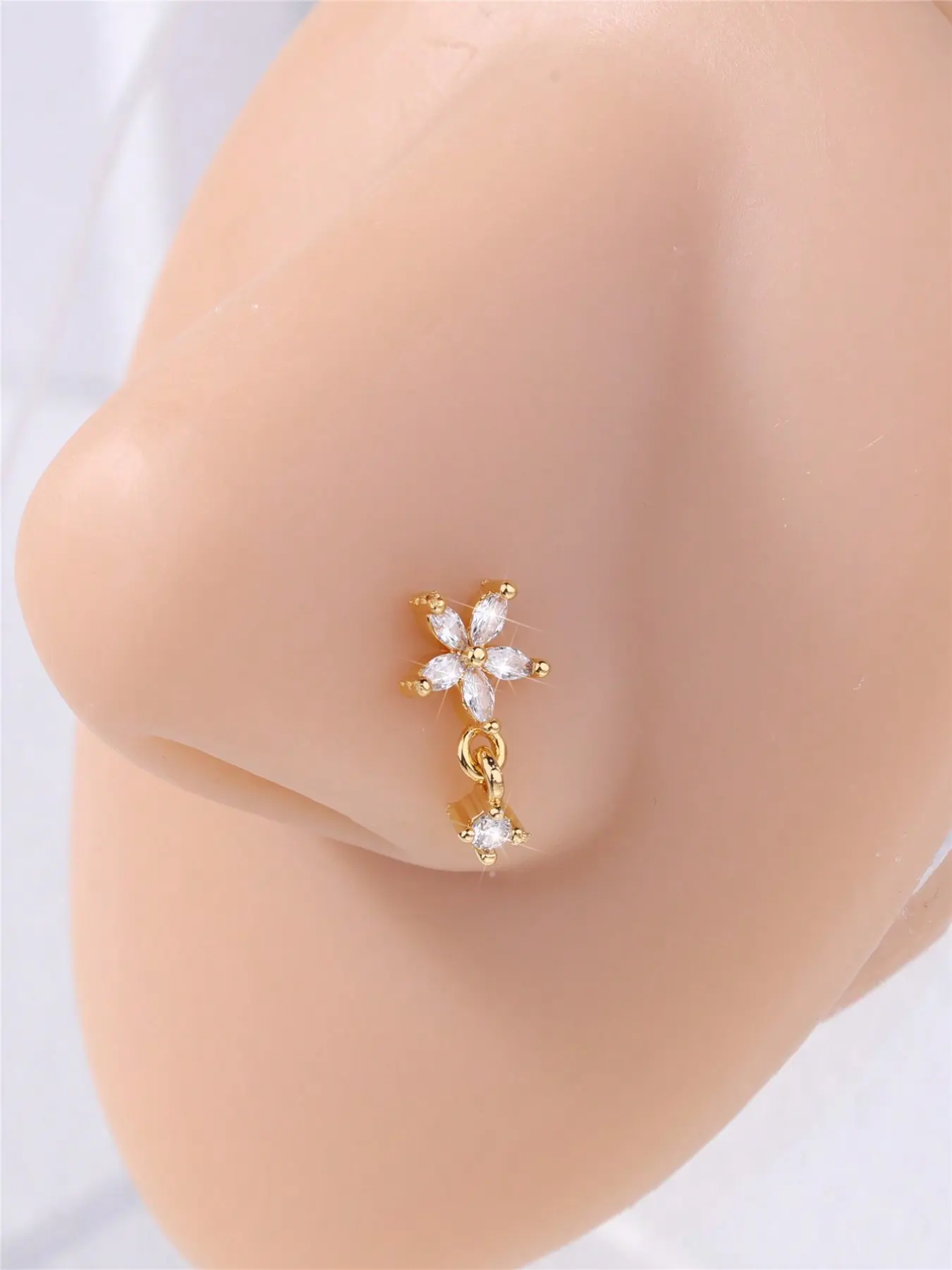 Flower Nose Stud L Shaped 20g Dangling Nose Rings, Stainless Steel Body Jewelry Nose Piercing Jewelry, Cz Nose Bone, Stud Embellished, Gift for Women, L Shaped Nose Studs