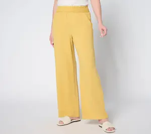 Belle by Kim Gravel Regular Riviera Linen Smocked Waist Wide Leg Pant