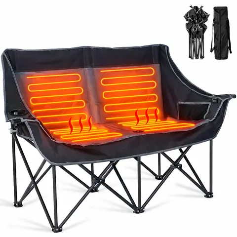 ABORON XXL Oversized 2-Person Padded Foam Folding Loveseat Chair - Oxford Fabric, Heavy-Duty 500 lb Capacity, Moon-Shaped Extra-Wide Double Seat, with Compartment, Portable Camping Furniture for Garden Party, Sporting Events（No battery）