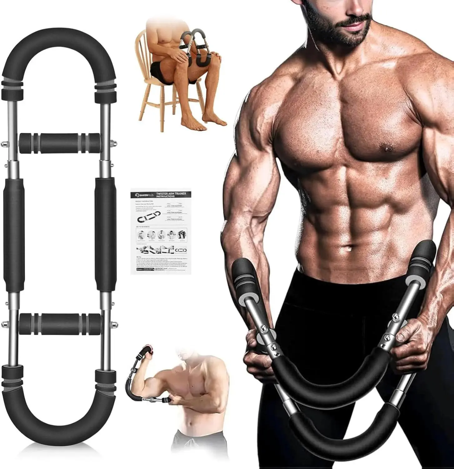 Twister Arm Trainer, Adjustable Spring Chest Expander and Forearm Strengthener, Triceps, Biceps, Shoulder, Back & Thigh Workout bar Equipment, Portable Upper Body Exerciser for Home Fitness