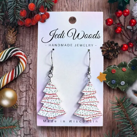 Whimsical Christmas Cake Dangle Earrings - High-quality Acrylic and Stainless Steel for Unique Holiday Magic