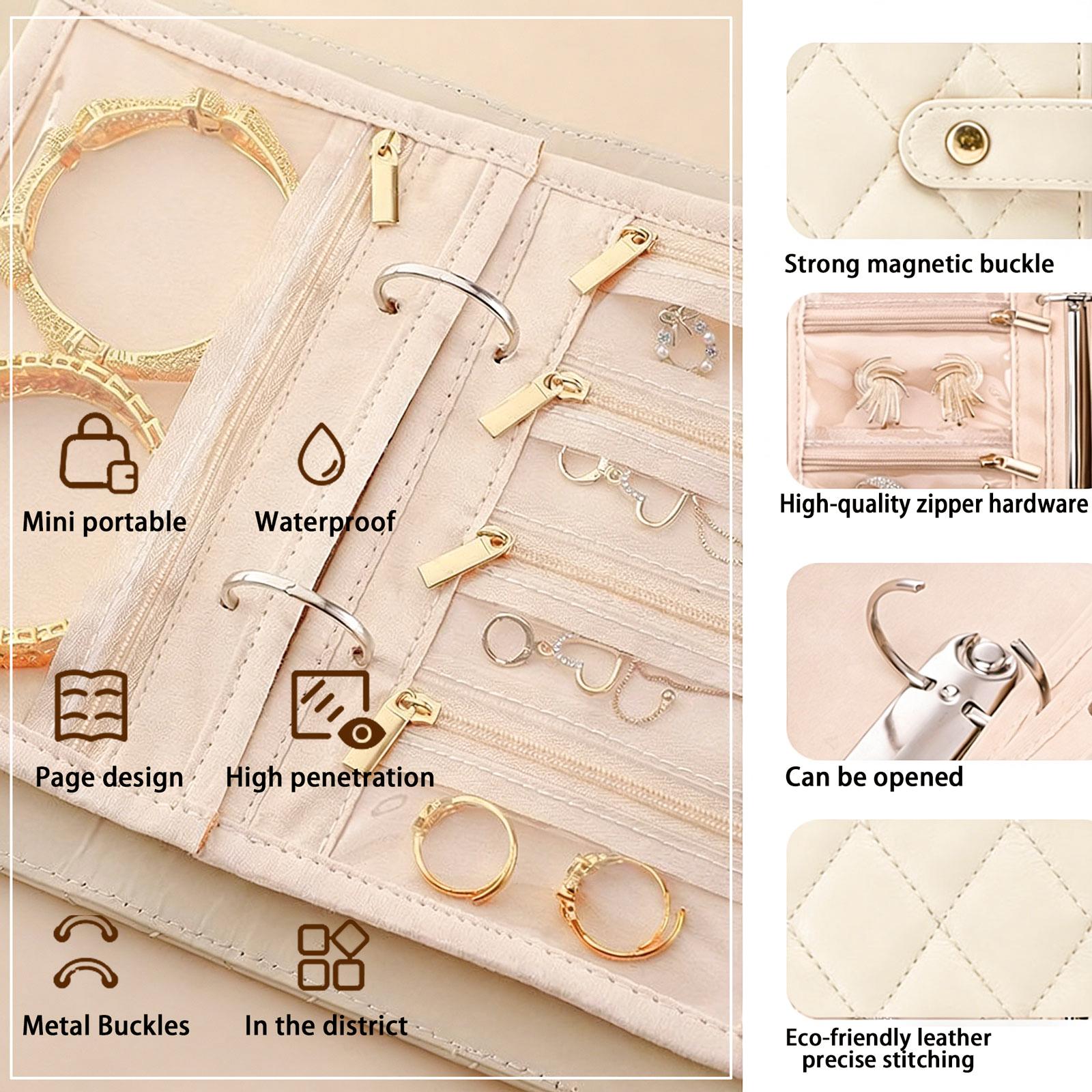 BOOVO Luxury Quilted Durable Storage Organizer Booklet - Cream Waterproof Accessory Holder with Transparent Pockets, Multilayer Compartments, Card & Ticket Slots, 5-Day Travel Ready, Bedroom Vanity Upgrade Gift for Her