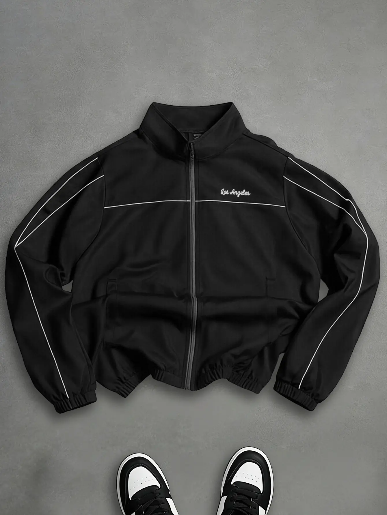 Men's Casual Athletic Jacket, Streetwear Outerwear with a Loose Drop-Shoulder Fit, Stand Collar, and Ribbed Cuffs, Casual Athletic Wear, Athletic Apparel, Do Not Dry Clean