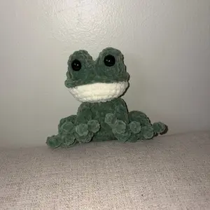 Crocheted Poppy the Frog Sage Green Plushy