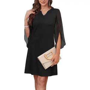 Cocktail Dresses for Women Chiffon Sleeve Wedding Guest Dress (XS-3XL)