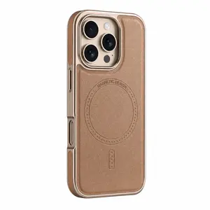 Compatible with Phone 17/16/15 Pro Max Magnetic Leather Case, Premium PU Leather Slim Protective Cover with Strong Magnetic Lock, Shockproof Camera Protection, Anti-Fingerprint, Wireless Charging Compatible, Desert Brown
