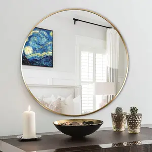 24 Inch Gold Round Metal Framed Bathroom Wall Mirror
