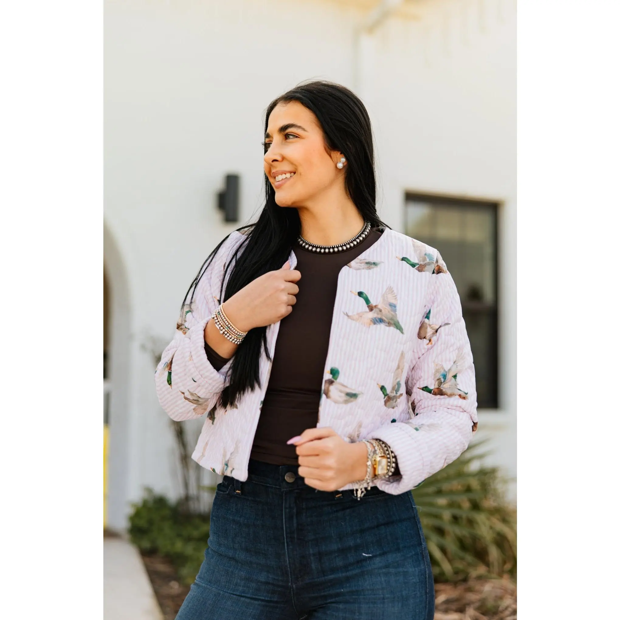 Mallory Ducks Pink Cropped Quilted Jacket