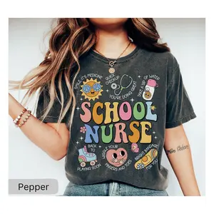 Comfort Colors School Nurse Shirt, School Nurse Gift For School Nurse, School Nurse TShirt, Back To School Nurse Tee Cotton Top Womenswear Fabric Medium Oversize