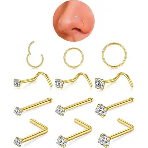 Nose Rings Hoop and Nose Studs Sets for Women Men,Hypoallergenic 316L Surgical Stainless Steel Hinged Clicker Segment Nose Rings Hoop Helix Cartilage Daith