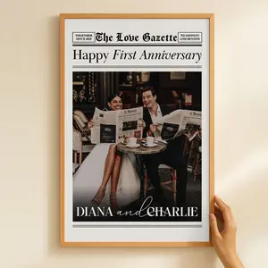 Personalized Anniversary Newspaper Photo Poster, Sentimental Gift for Couples