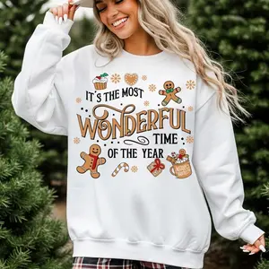 Women's Christmas Gingerbread Crewneck Sweatshirt - Trendy Holiday Apparel, Comfortable Cotton Fabric, Classic Sleeves, Relaxed Bottom, Seamless Seams