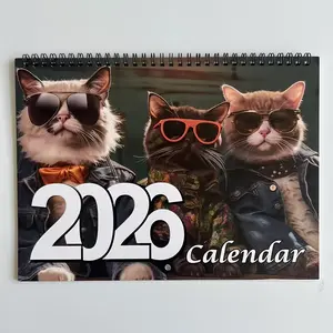 2026 Two Cool Cats in Glasses Wall Calendar, Hanging Monthly Planner, Fashion Feline Design, Home & Office Decor, Gift-Ready, Office Stationery Supplies