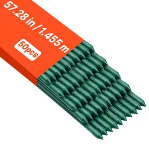 VEVOR Garden Stakes, 50 Pack, 57.28 inch, Plastic Coated Metal Tomato Stakes, Garden Sticks for Plants Support, with Pointed End and Non-Slip Bumps for Growing Climbing Plants, Outdoor Vegetables