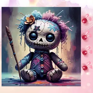 5D DIY Full Drill Round Diamond Painting - Diamond Art Kit Voodoo Doll Mosaic, Canvas - DIY Decorative Painting, Home Wall Decor, Suitable for Halloween and Christmas, Birthday and Anniversary Gifts