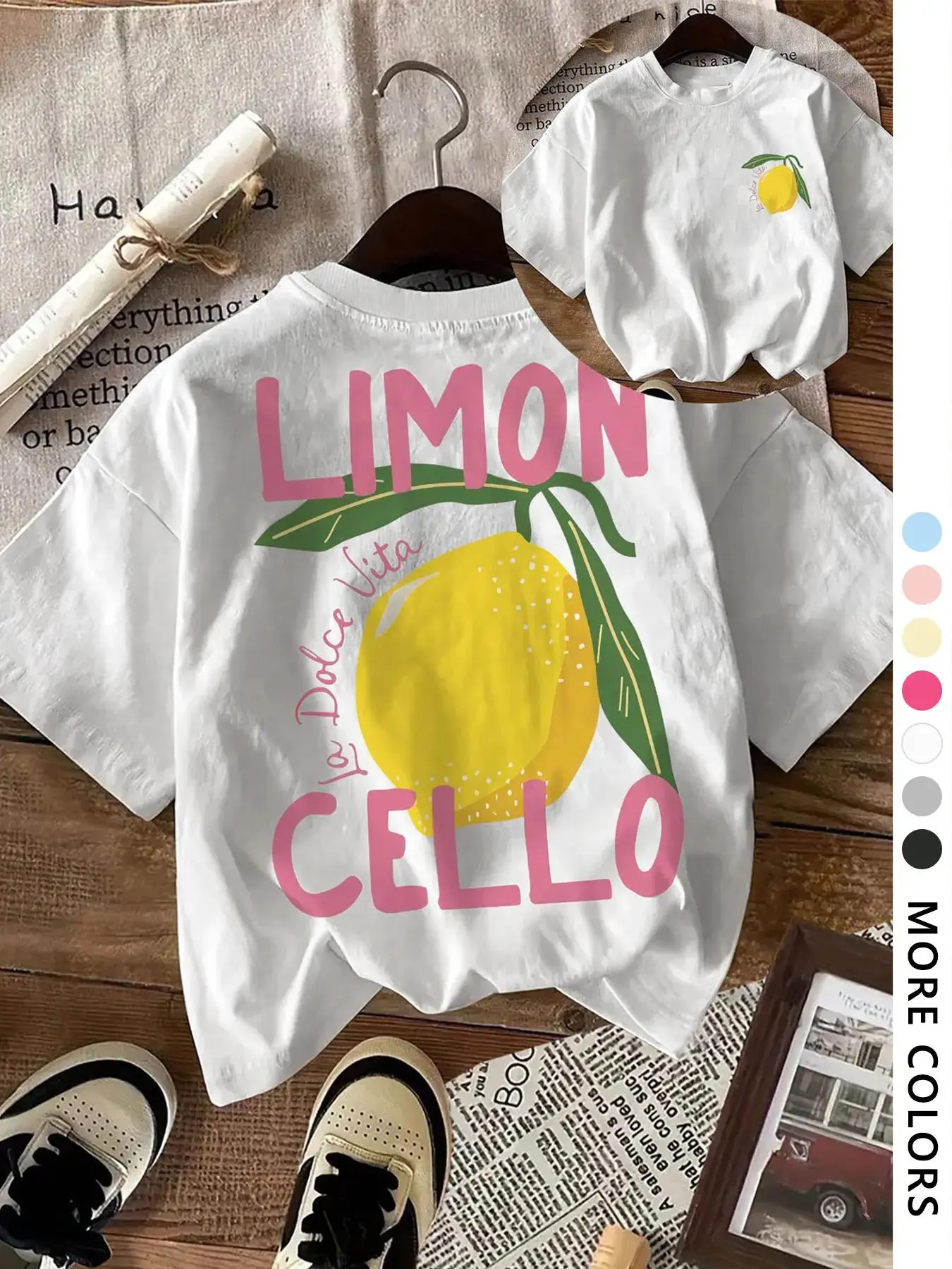 Women's 100% Cotton Classic Lemon Printed Short-Sleeve Crew Neck T-Shirt - Casual Streetwear Clothes with Front & Back Graphics, Soft, Unisex, Alternative Style, Dry Clean Compatible, Round Neck