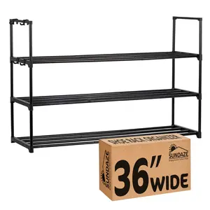 3 Tier Metal Shoe Organizer, Sturdy Long Shoe Rack for Closet, Bedroom, Entryway, Garage, Black Metal, Holds Up to 15 Pairs