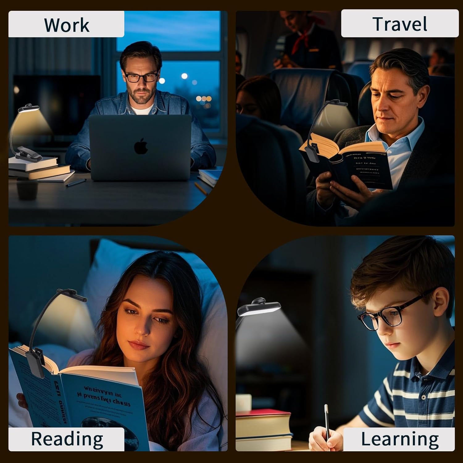 Rechargeable Book Light for Reading in Bed – 24 LED Clip-On Light with Memory Function, 3 Color Modes, Stepless Dimming & 80H Runtime, Eye-Caring for Book Lovers