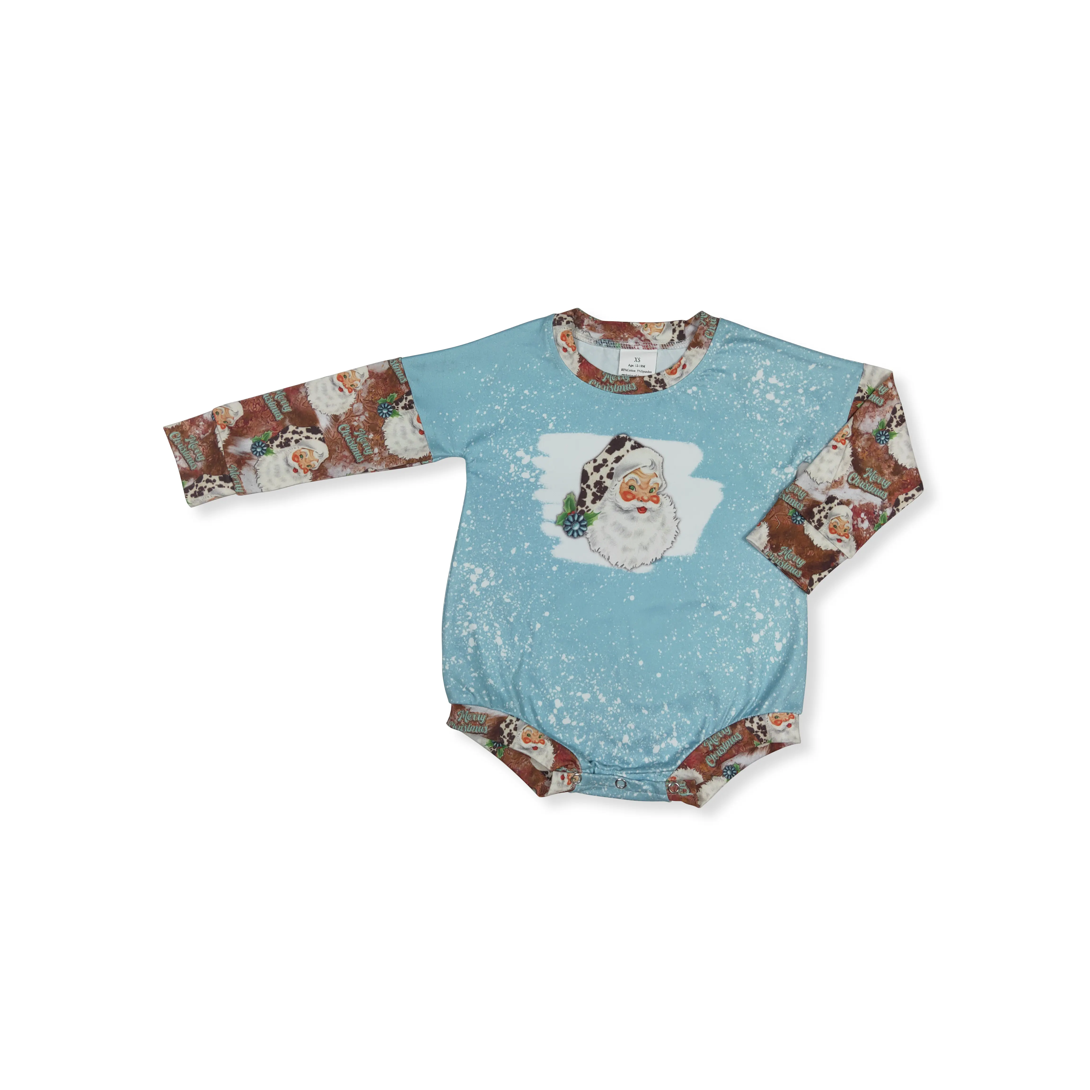 Toddler Onesie for Baby Girls, Fun Themed Christmas Bodysuit with Long Sleeve Blue Santa Leopard Print & Ruffles, Fun Themed Bodysuits, Toddler Onesies
