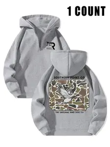 American Outdoor Style Southern Point Co. Duck Camouflage Print Half-Zip Fitted Hoodie Sweatshirts - Heathered Gray Casual Top