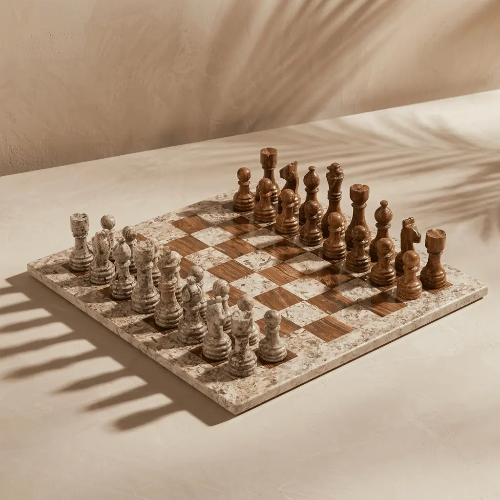 Marble Chess Set with Storage Case - Coffee and Brown