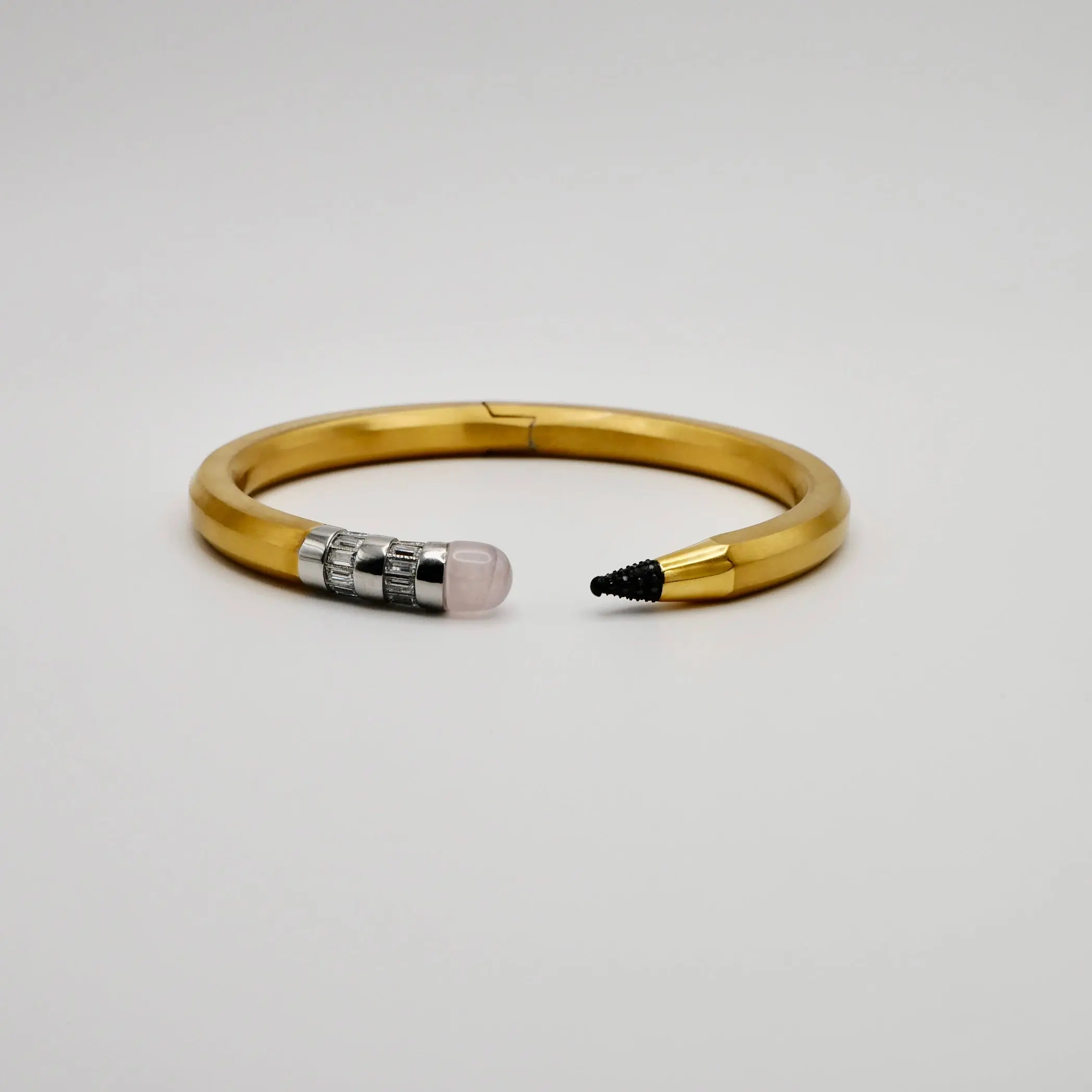 Pencil Bangle with Moissanite and Pink Nephrite, 18K Gold Filled, Ready to Ship