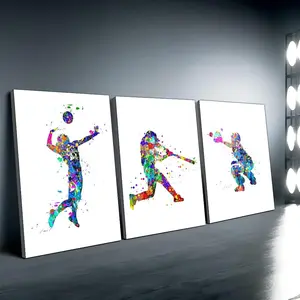 Sports Themed Canvas Painting, Colorful Abstract Volleyball & Baseball & Basketball Player Pattern Wall Art, Wall Decor for Home Living Room Bedroom, Ornaments