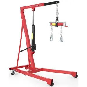 1.5 Ton Hydraulic Engine Hoist with Lever, 3000 LBS Portable Shop Crane with Adjustable Telescopic Boom & 4 Casters, Heavy-Duty Cherry Picker for Garage, Warehouse, and Workshop Lifting, Red