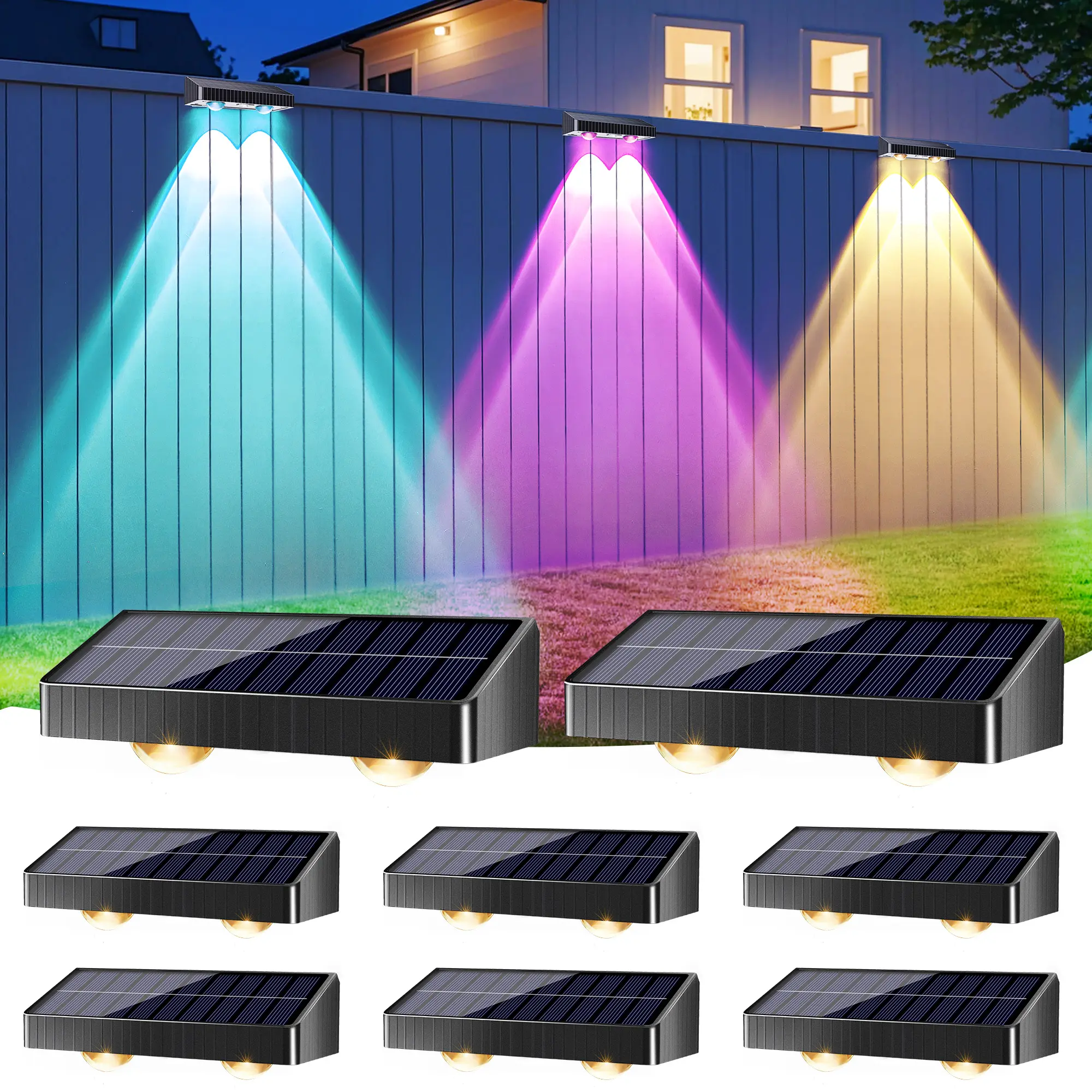 BrizLabs Solar Lights Outdoor, 8 Pack LED Solar Deck Lights, Warm White Outdoor Step Light Waterproof Solar, Cool White Wall Light Fence Lighting for Patio Yard Pool Railing, Solar Landscape Lights