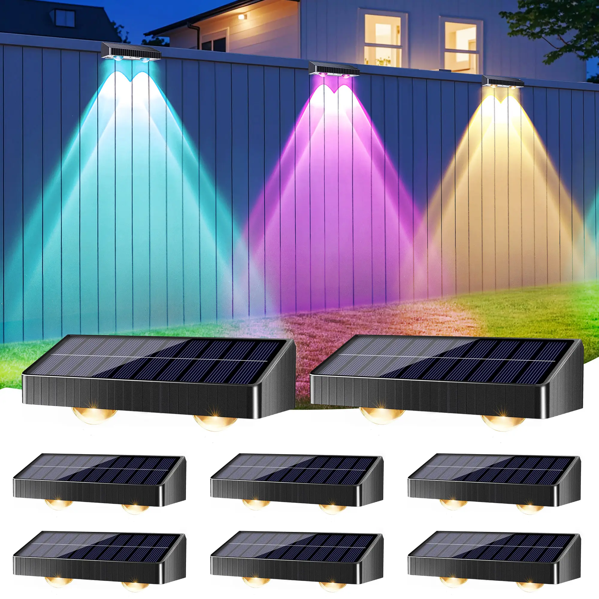 BrizLabs Solar Lights Outdoor, 8 Pack LED Solar Deck Lights, Warm White Outdoor Step Light Waterproof Solar, Cool White Wall Light Fence Lighting for