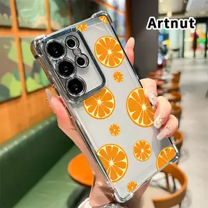 Phone Case Compatible with Samsung Galaxy S23 Ultra S24 Plus S25 S22+ FE Edge Orange Slice Symphony Pattern Four Corners Air Cushion Anti-drop Premium Plated Cover Casing Clear Protective