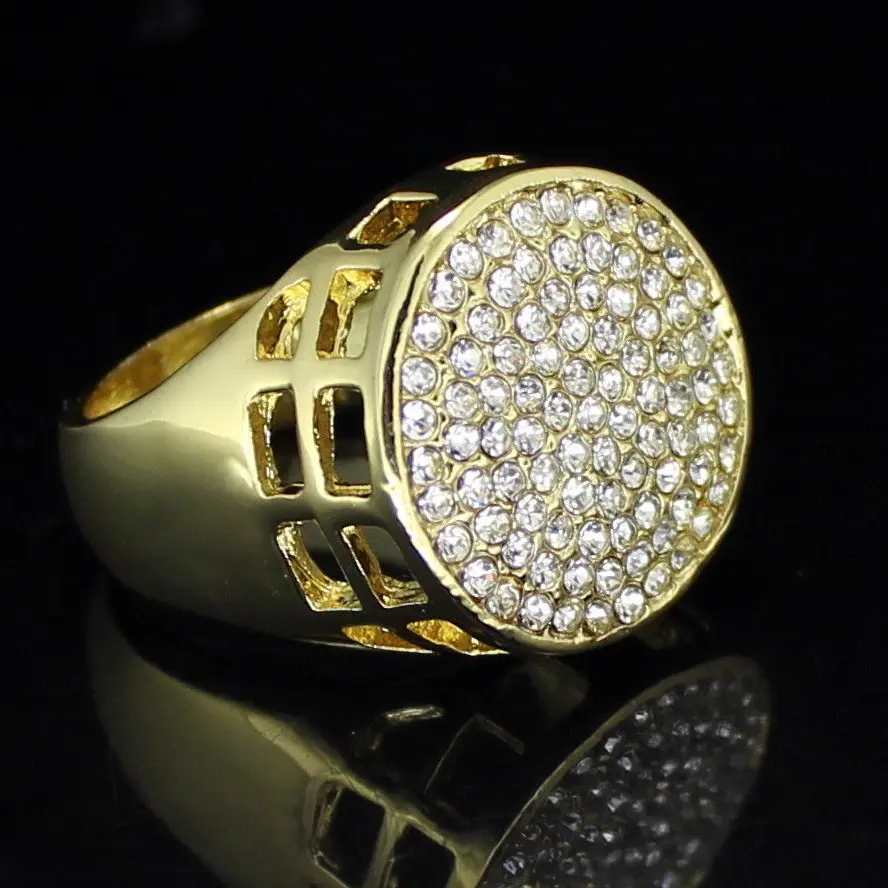 MaxBling81 Men's Iced Out Hip Hop Pinky Ring - Gold or Silver Plated, Luxury Round CZ, Sizes 8-12, Fashion Costume Jewelry Accessory, Pinky Rings, Hip Hop Rings