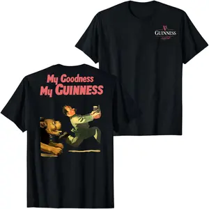Guinness My Goodness My Guinness Vintage Ad Graphic T-Shirt, Retro Beer Poster Man and Lion Print Tee, Classic Irish Stout Artwork Black Unisex Streetwear Casual Summer Shirt