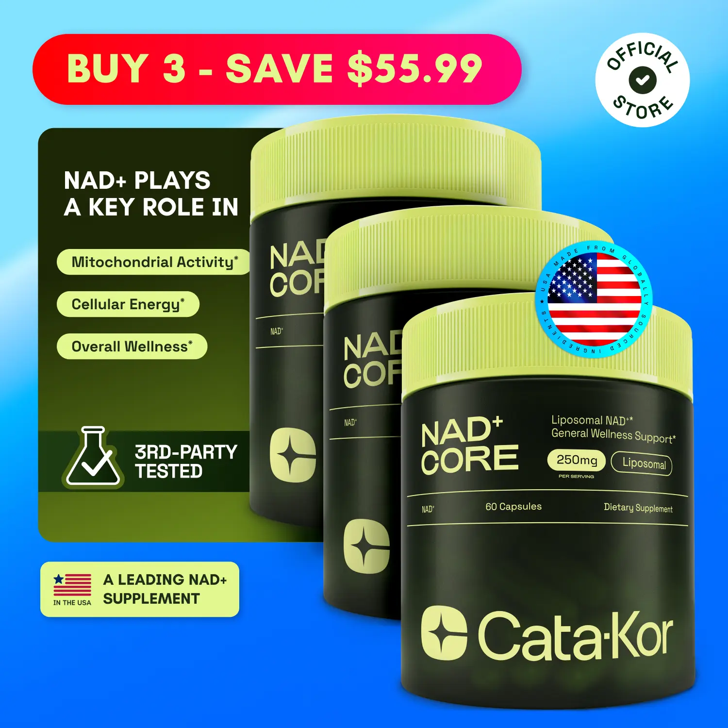 Cata-Kor NAD+ Core - 3x 250mg NAD Supplement - 180 Capsules - Boost Vital NAD+ Levels - Healthcare & Fitness - Official Store Cata-Kor NAD+ Core - 3x 250mg NAD Supplement - 180 Capsules - Boost Vital NAD+ Levels - Healthcare & Fitness - Official Store