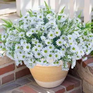 Spring Artificial Daisy Flowers Fake Plants for Outdoor Outside, 12 Bundles Decorative Flowers Bouquet Faux Silk UV Resistant Realistic White Decorative Mums for Porch Planters Garden Patio Yard Deco