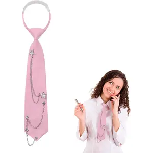 Womens Pre Tied Black Adjustable Fashion Necktie for Party Cosplay Casual