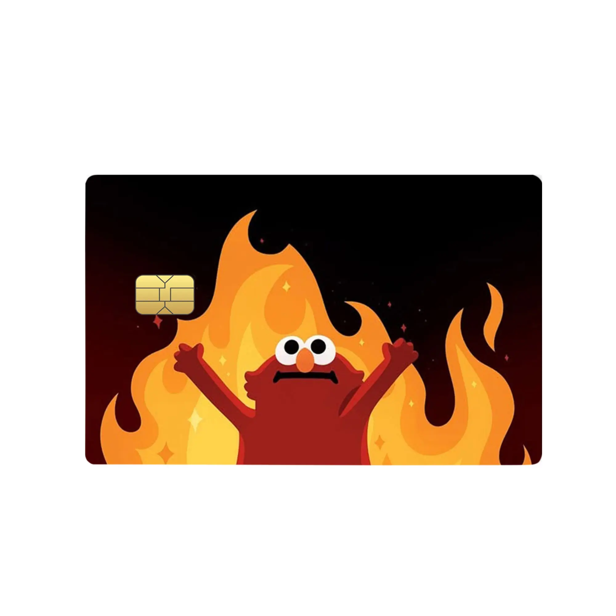 Elmo Fire Meme Card Skin, Funny Chaos Hell Flame Cartoon Debit Card Sticker