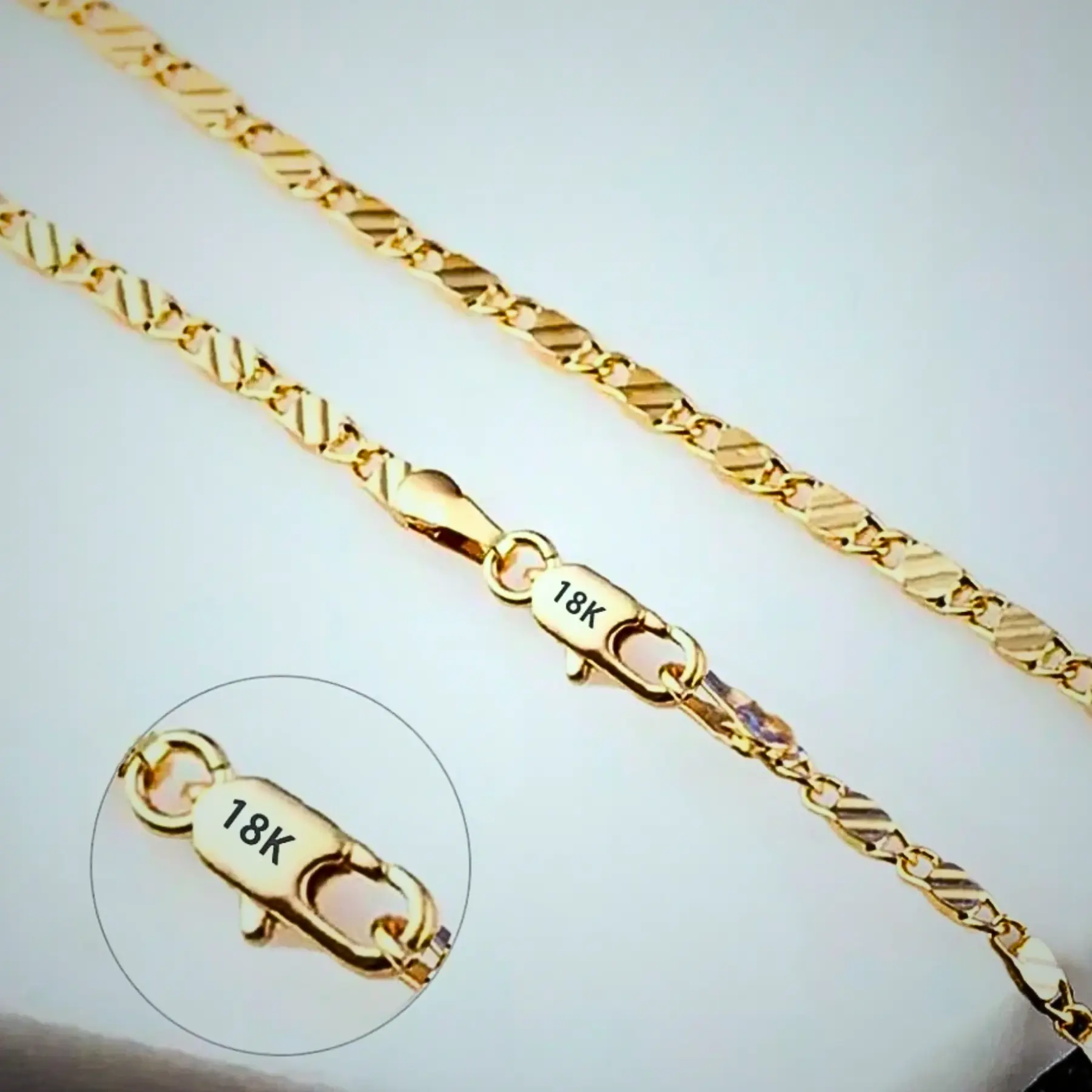 Women’s & Men’s 18K Gold Chain Necklace – Elegant Flat Side Jewelry Women’s & Men’s 18K Gold Chain Necklace – Elegant Flat Side Jewelry