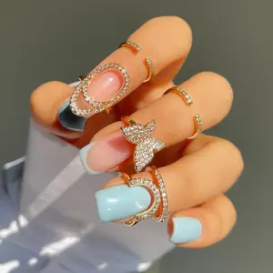 New Style Zircon Inlaid Nail Ring for Women, INS Style Personalized & Elegant Wearable & Detachable Nail Art Ring