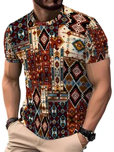 Men's Summer Casual Short Sleeve Ethnic Geometric Print T-shirt