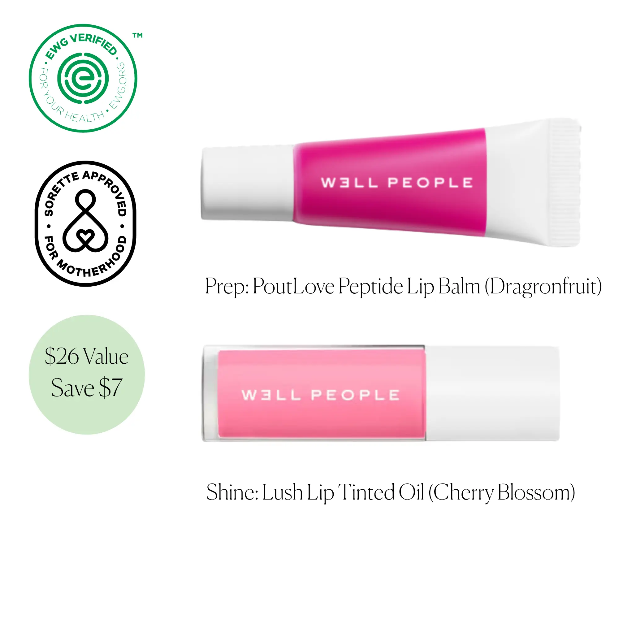 Prep & Shine Lip Duo - PoutLove Peptide Lip Balm + Lush Lip Tinted Oil - Glossy lip oil and moisturizing tinted lip balm kit