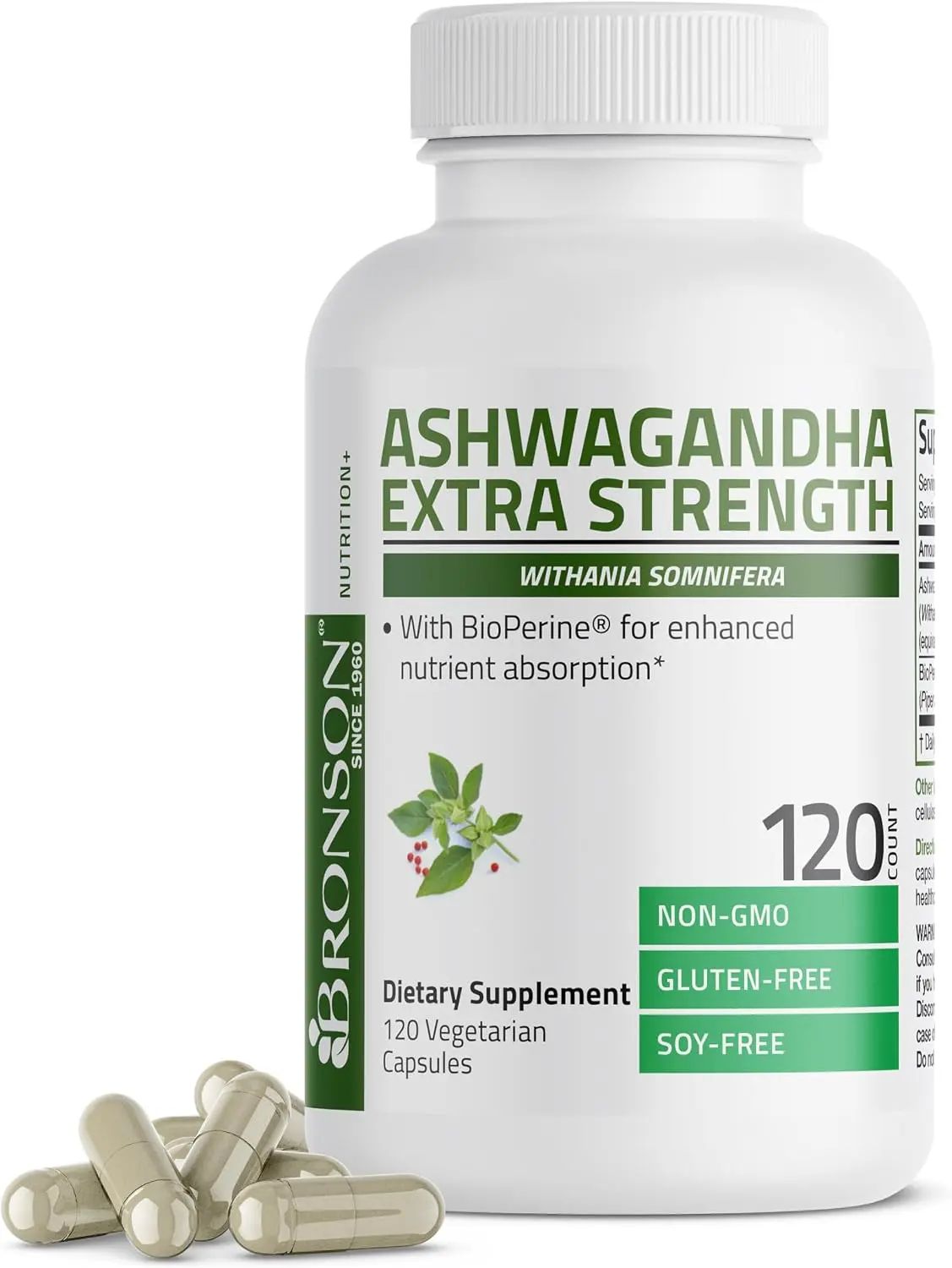 Bronson Ashwagandha Extra Strength Stress & Mood Support 120 Capsules | Vegetarian, Non-GMO, Gluten-Free, Soy-Free, BioPerine for High Absorption