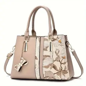 Elegant floral printed handbag, stylish large capacity crossbody bag, portable shoulder bag Leather Satchel Purse Women