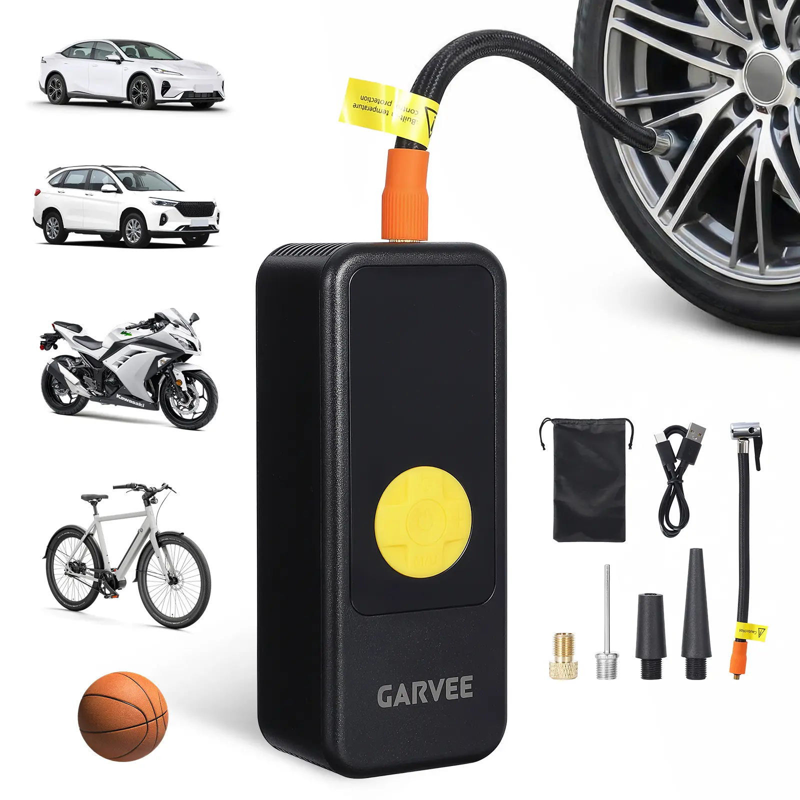 Garvee Wireless Tire Inflator 150PSI – Portable Air Compressor with Digital Pressure Gauge, Fast Inflation, Auto Shut-Off, Type-C Rechargeable, LED Light – For Car, SUV, Motorcycle, Bike, Sports Balls