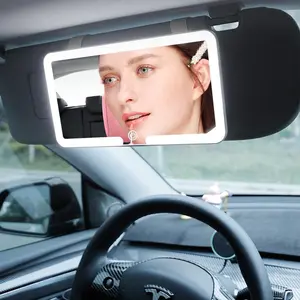 Car Sun Visor Vanity Mirror with Lights, 3 Light Modes & 60 LEDs, Rechargeable Dimmable Touch Control Travel Makeup Mirror for Truck SUV
