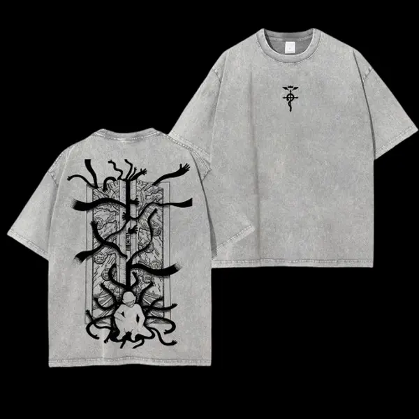 Retro Heavy Limited The Gate - Fullmetal Alchemist Anime Double Printed Vintage Oversized Washed Tee Unisex Oversize Anime Manga Washed Heavyweight Cotton T-shirt, Gift For Anime Fan, Anime Lover
