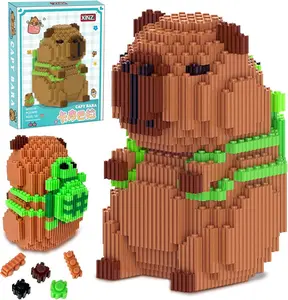 Capybara Micro Building Blocks with Green Turtle Backpack, Cute Animal 3D Bricks Toy, High Difficulty Miniature Construction Set, Kawaii Room Desk Decor Birthday Holiday Gift for Teens Adults