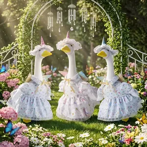 Magical Unicorn Goose Costume for 23" Lawn Geese - Lace Dress with Wings & Hat for Whimsical Porch Decor