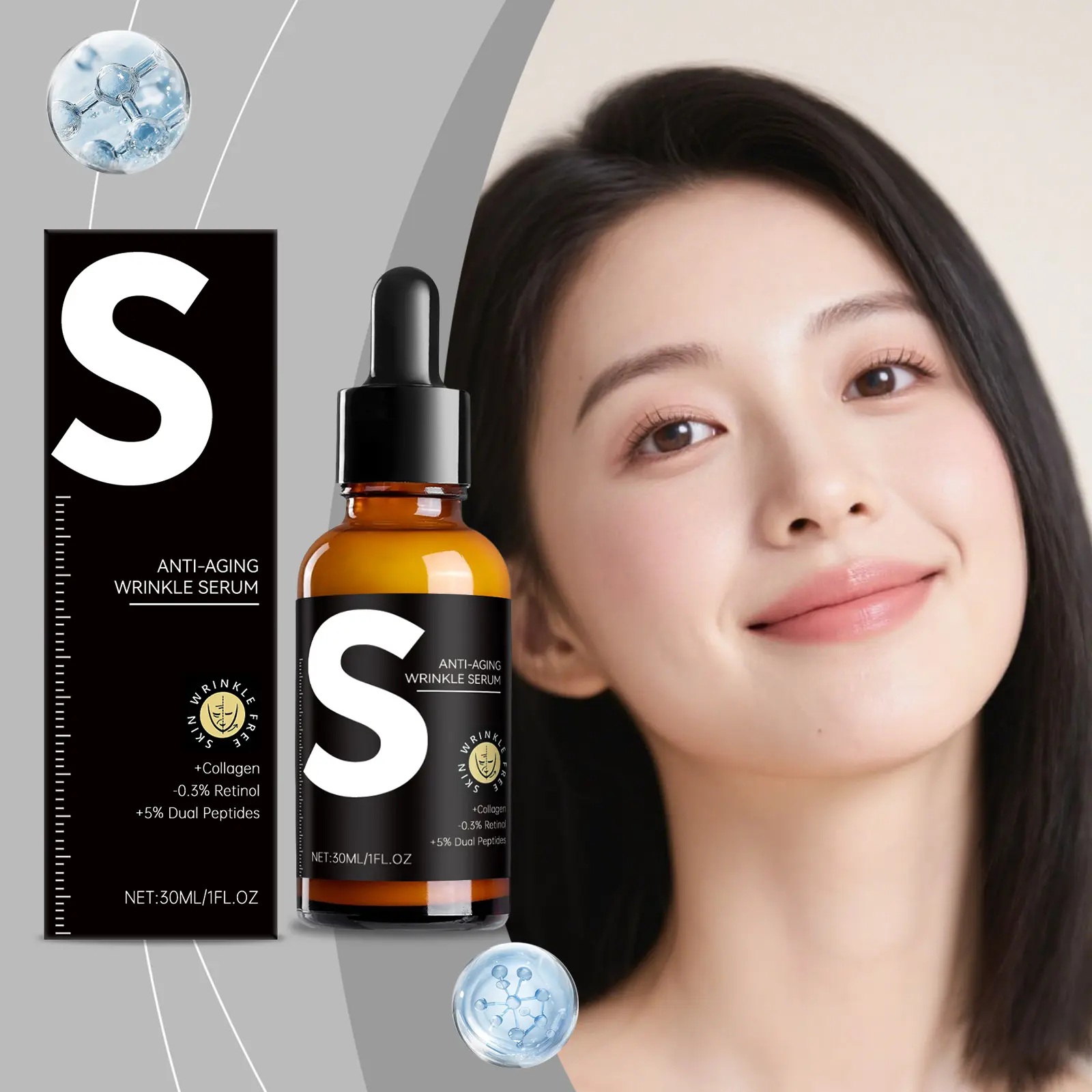S Anti-Aging Wrinkle Serum (30ml) - Collagen Retinol Hyaluronic Acid for Smoother Skin