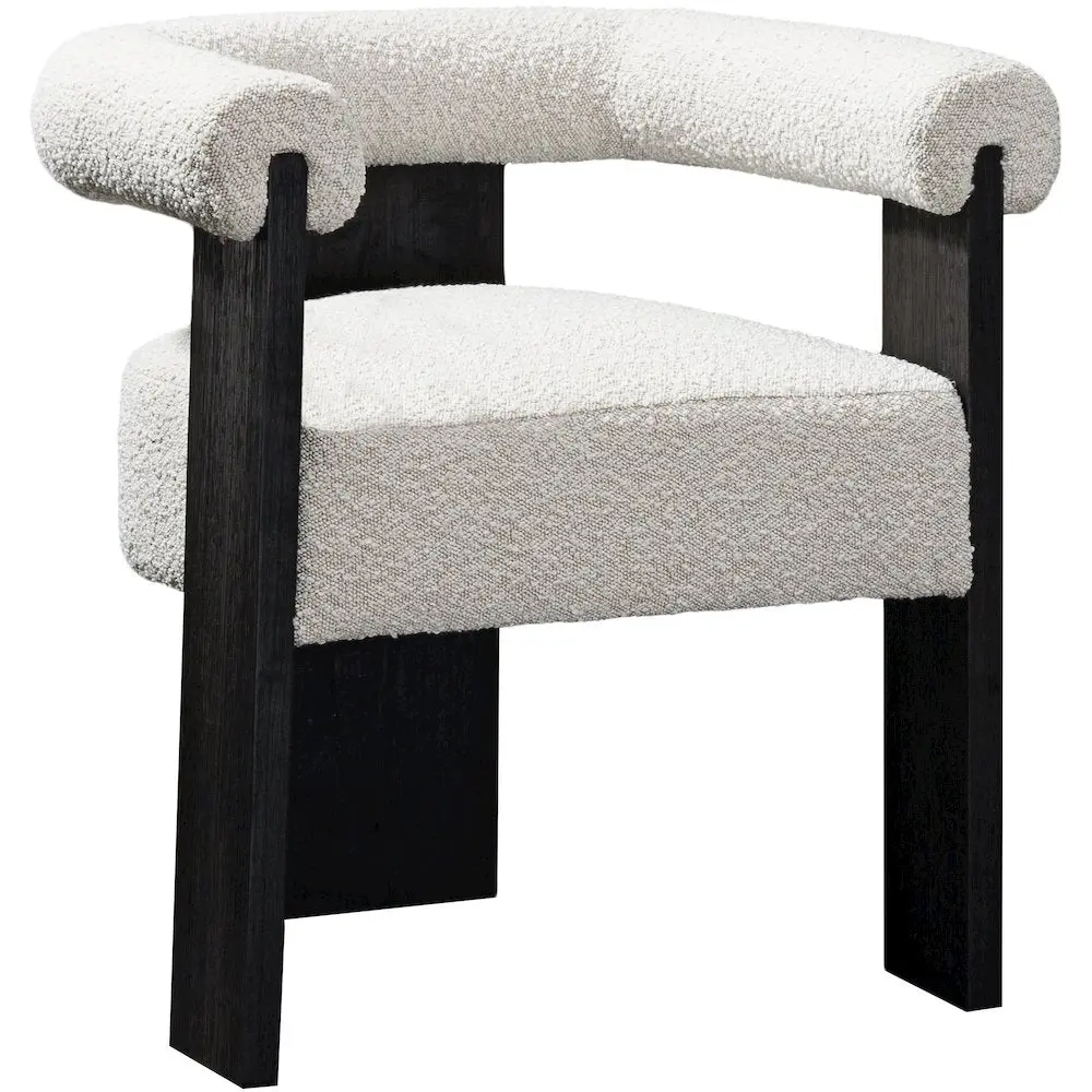 Mid Century Modern Barrel Dining Chair, Rich Boucle Fabric Upholstery, Solid Wood Construction Indoor Furniture Chair, Rich Fabric, Single Seat